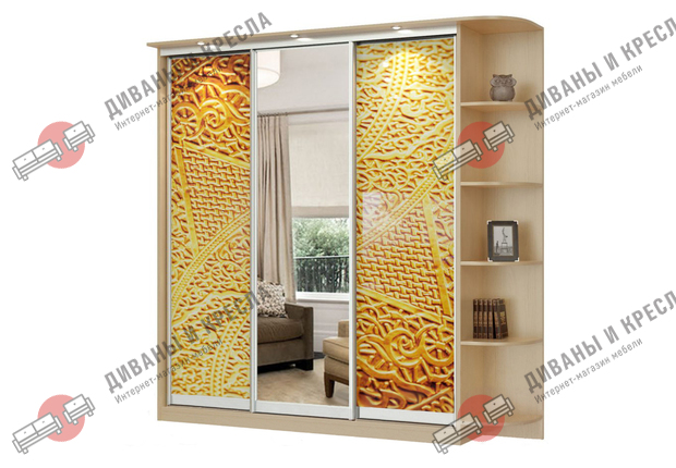 Шкаф-купе прямой Голд-3 с фотопечатью и зеркалом 160x40x200